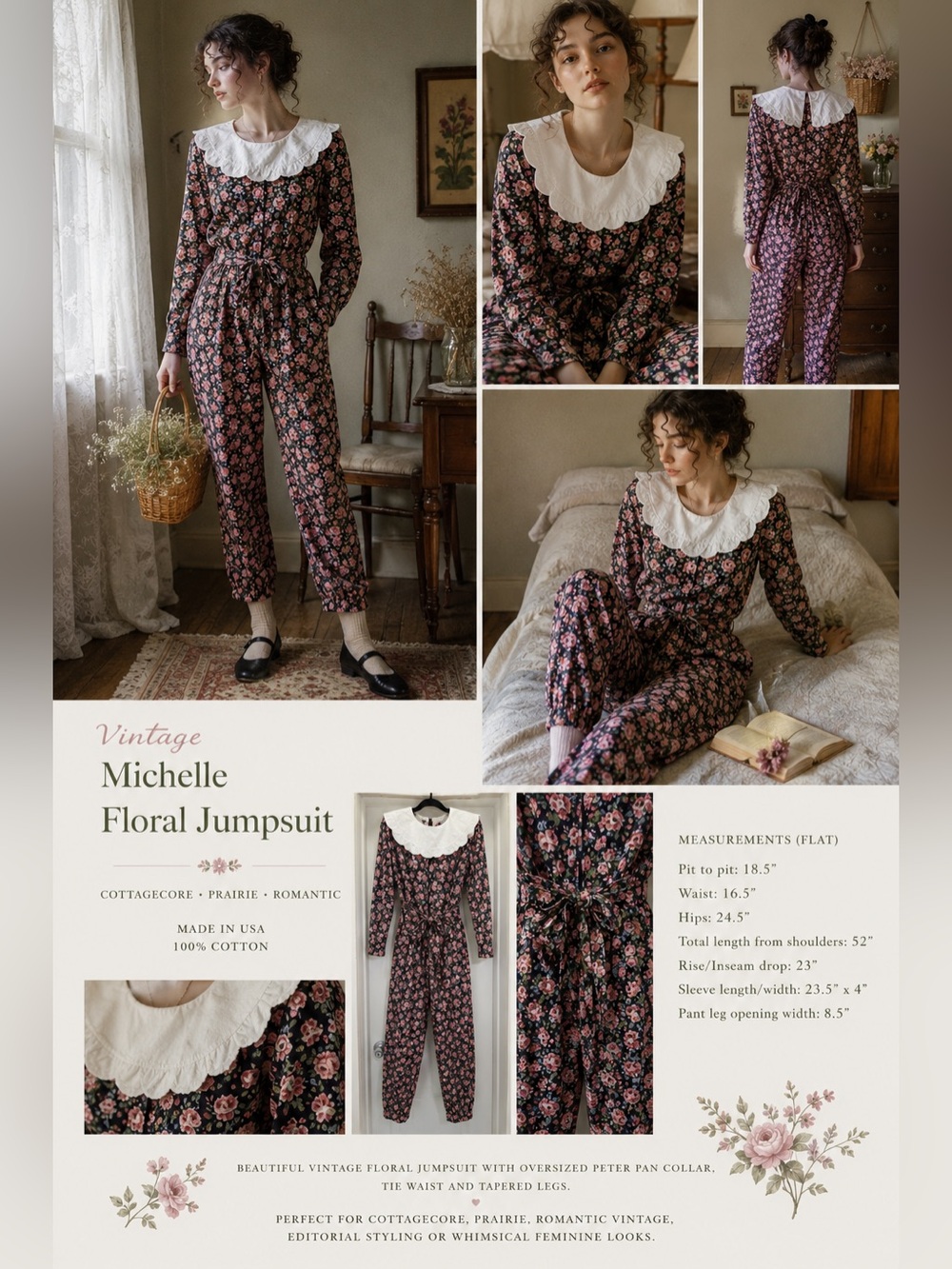 Vintage 80s My Michelle Floral Cottagecore Prairie Jumpsuit